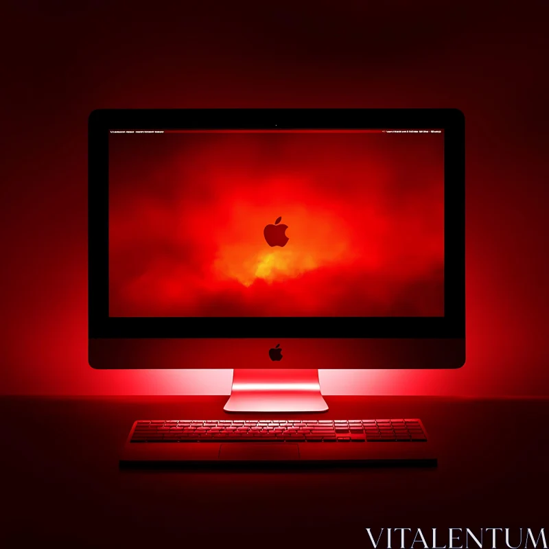 AI ART Red Glow Apple Desktop Setup