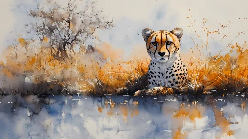 Cheetah in Safari Art Scene