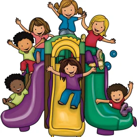 Cartoon Kids on Colorful Playground Structure