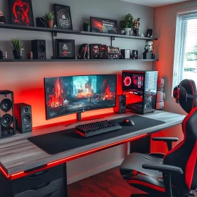 Stylish Gaming Workspace with Advanced Equipment