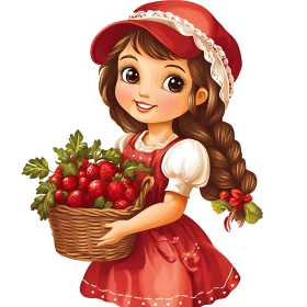 Cartoon Girl Holding Strawberry Basket