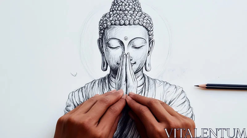 AI ART Monochrome Buddha Drawing: Serene Contemplation