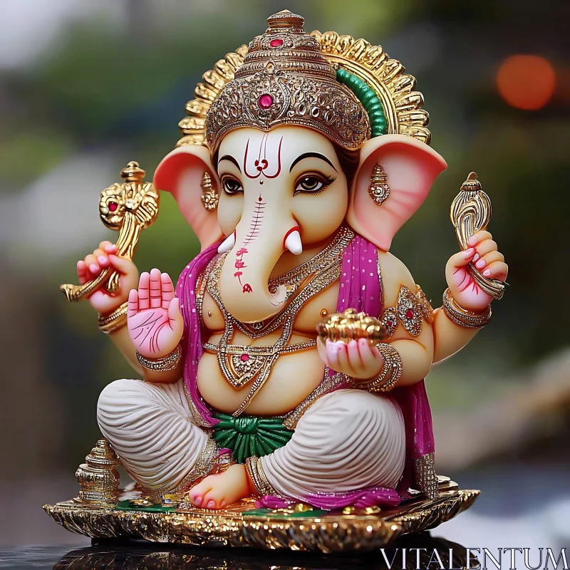 Ganesha Statue with Golden Details AI Image