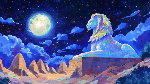 Ancient Lion Under Starry Skies