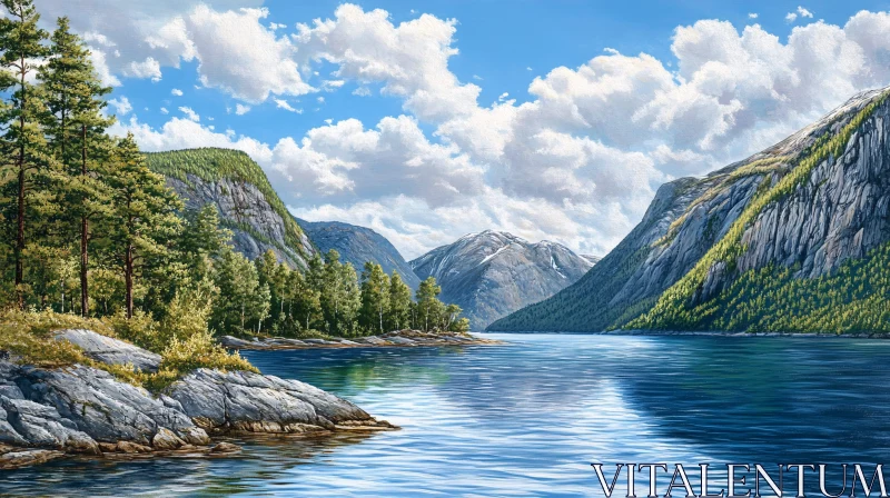 AI ART Peaceful Lakeside Mountain Landscape