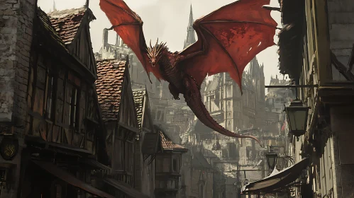 Red Dragon Flight Above Cityscape