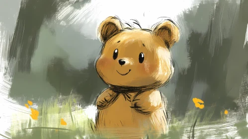 Cute Bear Illustration in a Forest