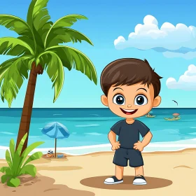 Illustration of Boy at the Beach