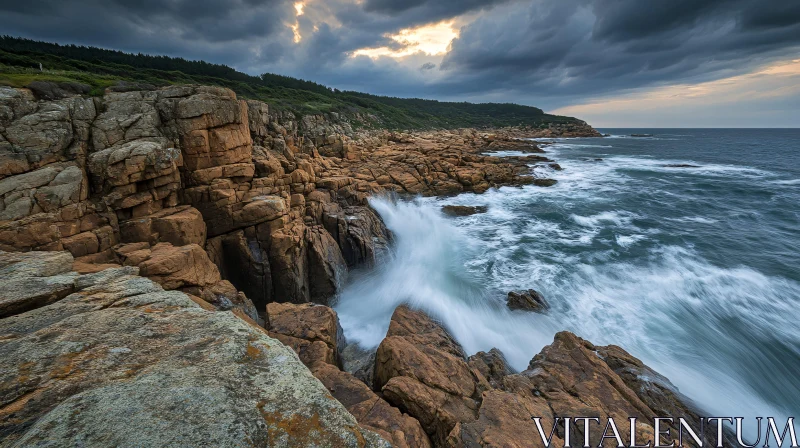 AI ART Dramatic Ocean Landscape Featuring Rocky Coastline