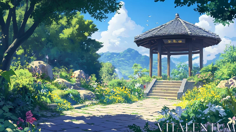 Peaceful Gazebo Landscape AI Image