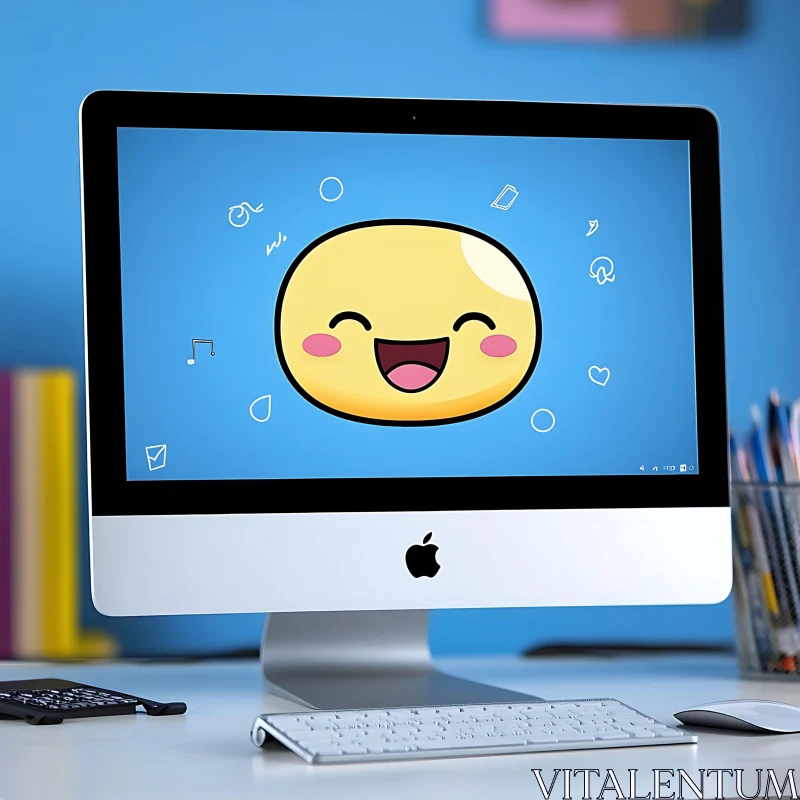 Desktop Computer with Emoji Screen AI Image