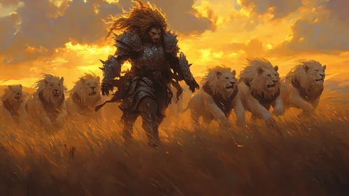 Armored Warrior with Lions