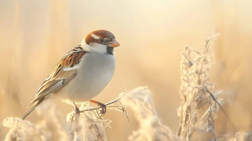 Sparrow on Frosty Branch