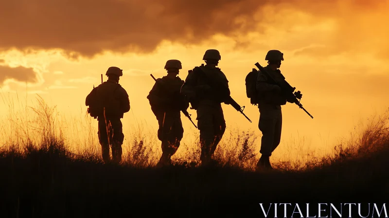 AI ART Silhouette of Soldiers at Sunset