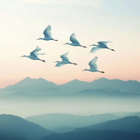 Birds Flying Over Mountain Landscape
