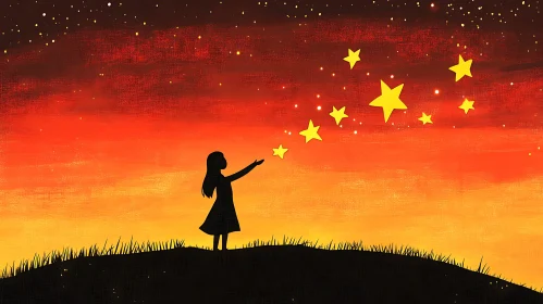 Childhood Dreams: Girl and Stars