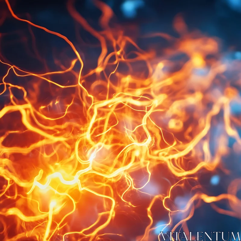 Intertwined Orange Flames and Light Bursts AI Image