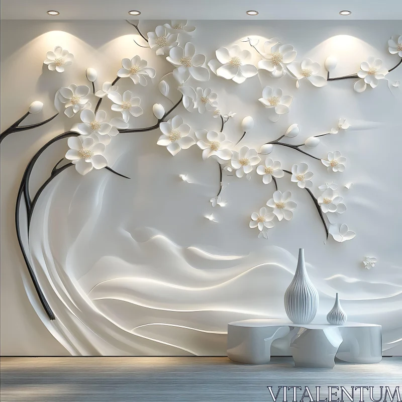 AI ART Minimalist Floral Design with White Accents