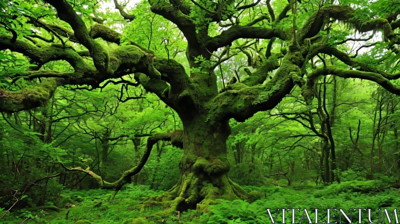 Enchanting Forest with Ancient Tree and Moss AI Image