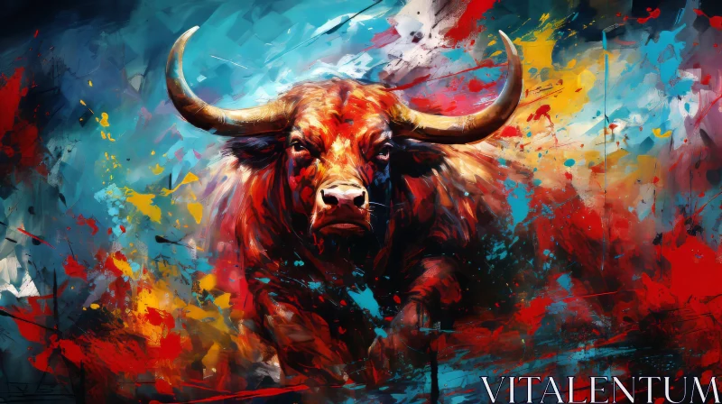 Expressive Bull Painting: Saturated Color Blend AI Image