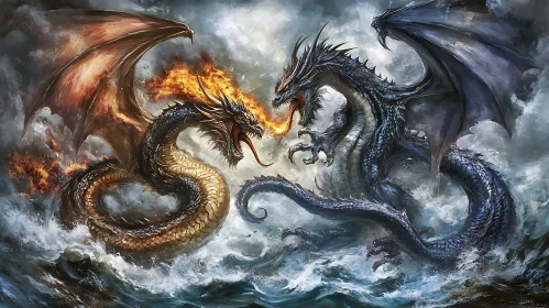 Dragons Clash Amidst Stormy Seas