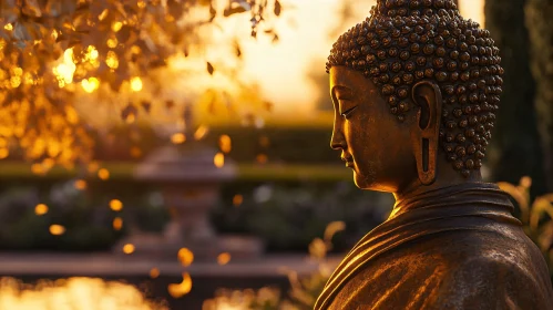 Bronze Buddha Meditating in Tranquil Garden