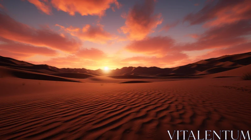 Sunrise over Surreal Desert Landscape: A Photorealistic Depiction AI Image