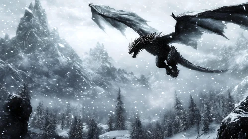 Dragon in Winter Landscape