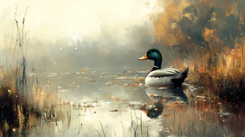 Peaceful Autumn Pond with Duck