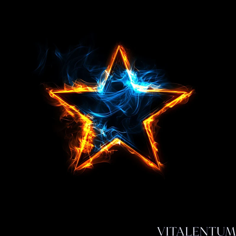 Flaming Star with Blue and Orange Flames AI Image