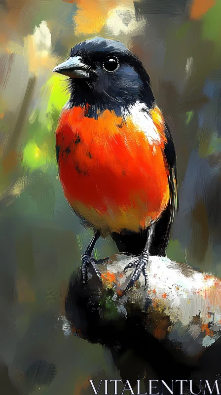 Vibrant Red and Orange Bird on Branch AI Image