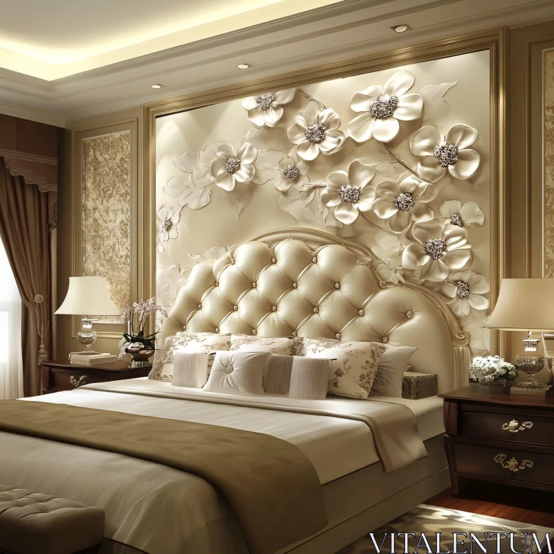 AI ART Luxury Bedroom Design with Floral Accents