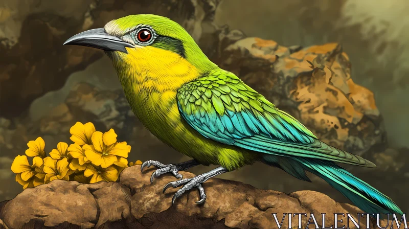 Vivid Bird Perched on Rocks AI Image