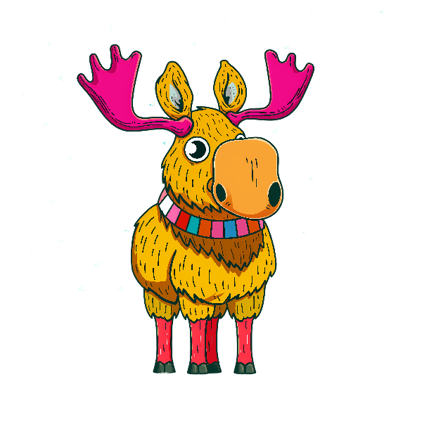 Whimsical Moose with Pink Antlers