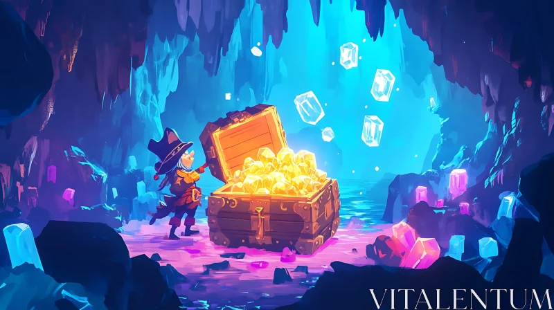 AI ART Cartoon Treasure Chest in Fantasy Cave