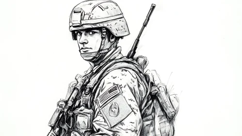 Monochrome Military Portrait: A Soldier's Sketch