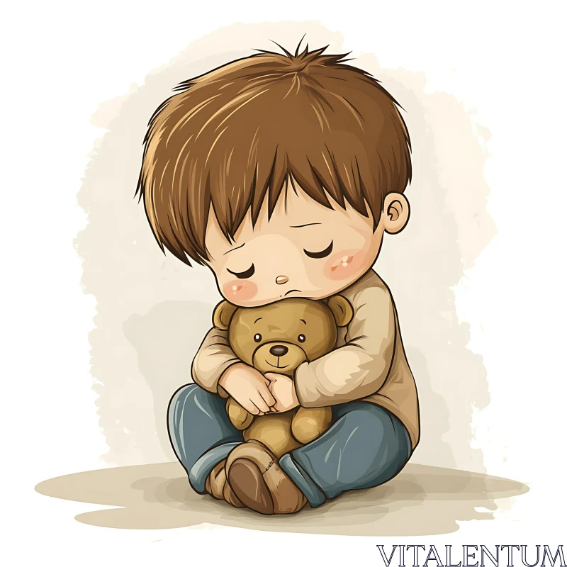 Cartoon Illustration of a Lonely Child AI Image