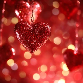 Suspended Hearts in Red Bokeh