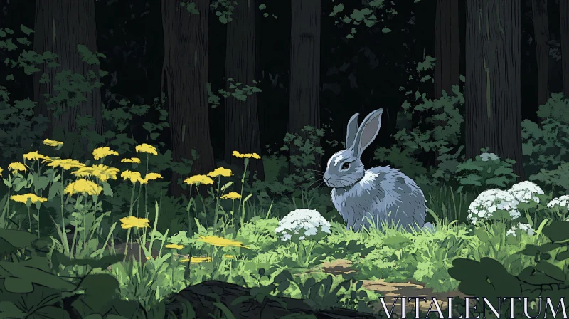 AI ART Tranquil Rabbit in a Forest Meadow