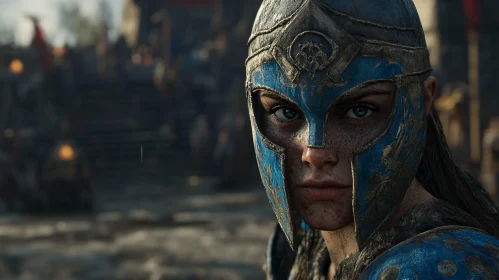 Female Warrior in Blue Helmet