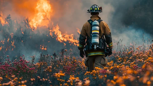 Brave Firefighter Facing Intense Blaze