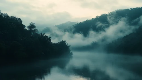 Misty Landscape of a Forest River