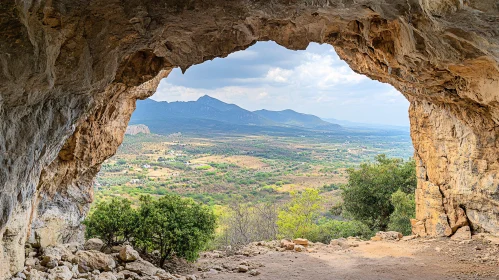 Scenic Cave Opening with Mountain and Valley View