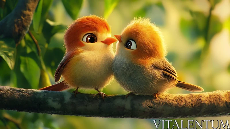 Two Cute Birds on a Branch AI Image