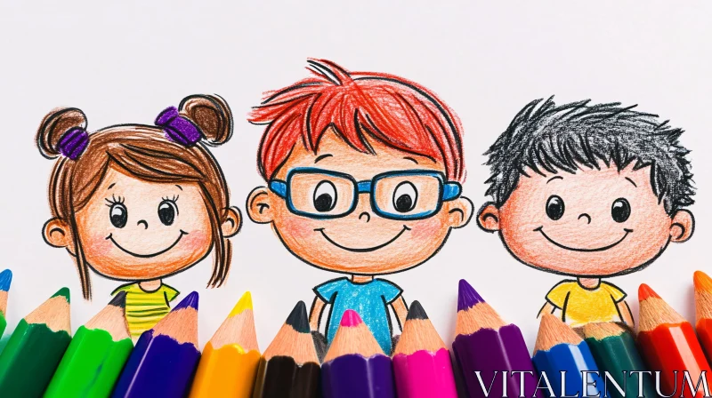 Children's Pencil Drawing Illustration AI Image