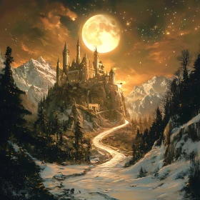 Snowy Castle with Full Moon