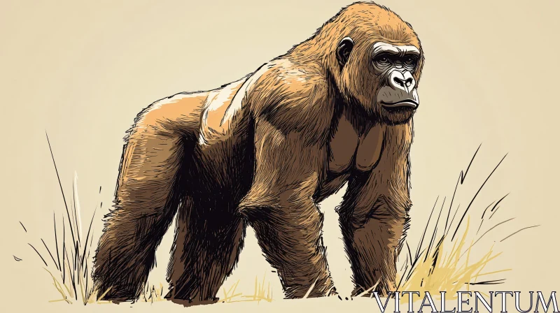 Powerful Gorilla Art in Grassland AI Image