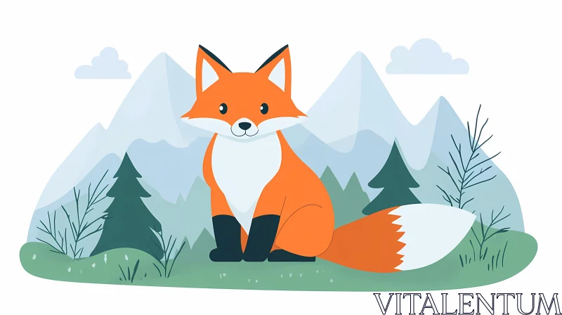 Fox Illustration with Mountain View AI Image