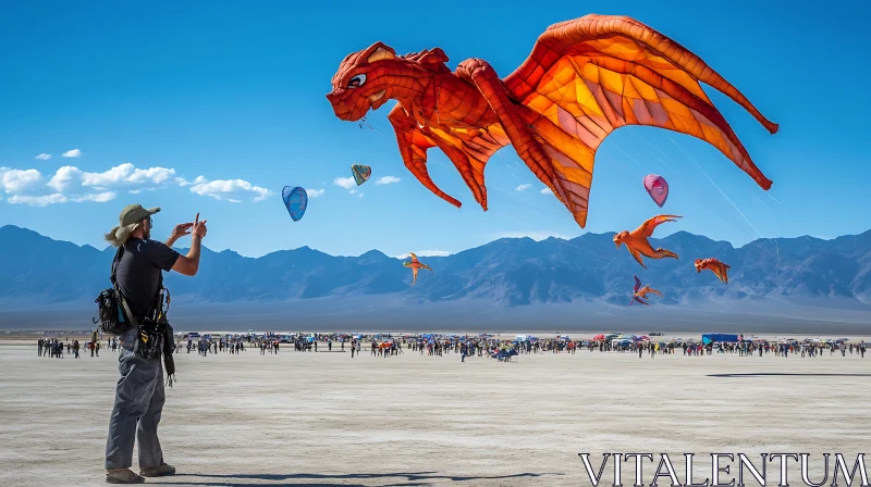 AI ART Orange Dragon Kite Soaring High