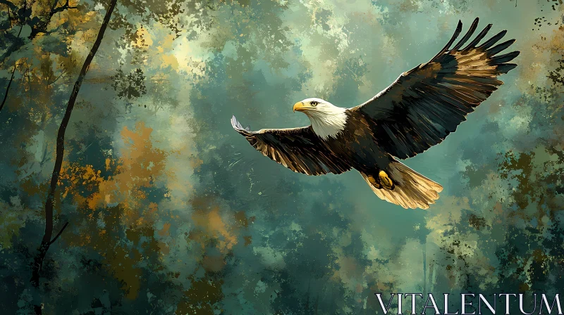 AI ART Eagle Soaring in Forest Scene